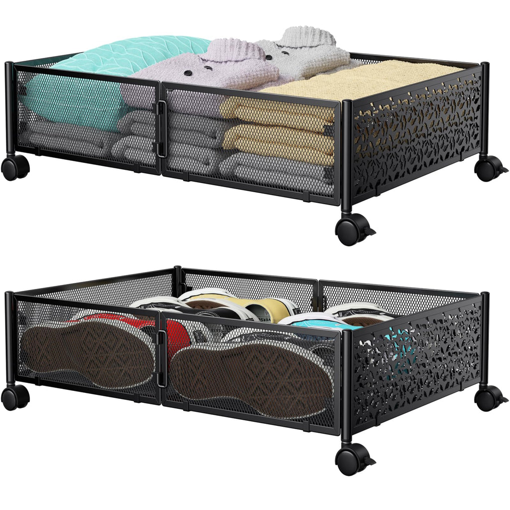 PHINOX Under Bed Storage Container with wheels,Patterned,Metal,2 Pack,Black
