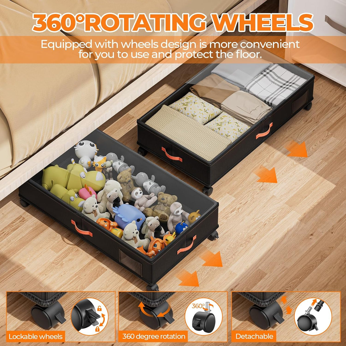 Ashwanth Under Bed Storage with Wheels, 2-Pack, XXL Large, Black