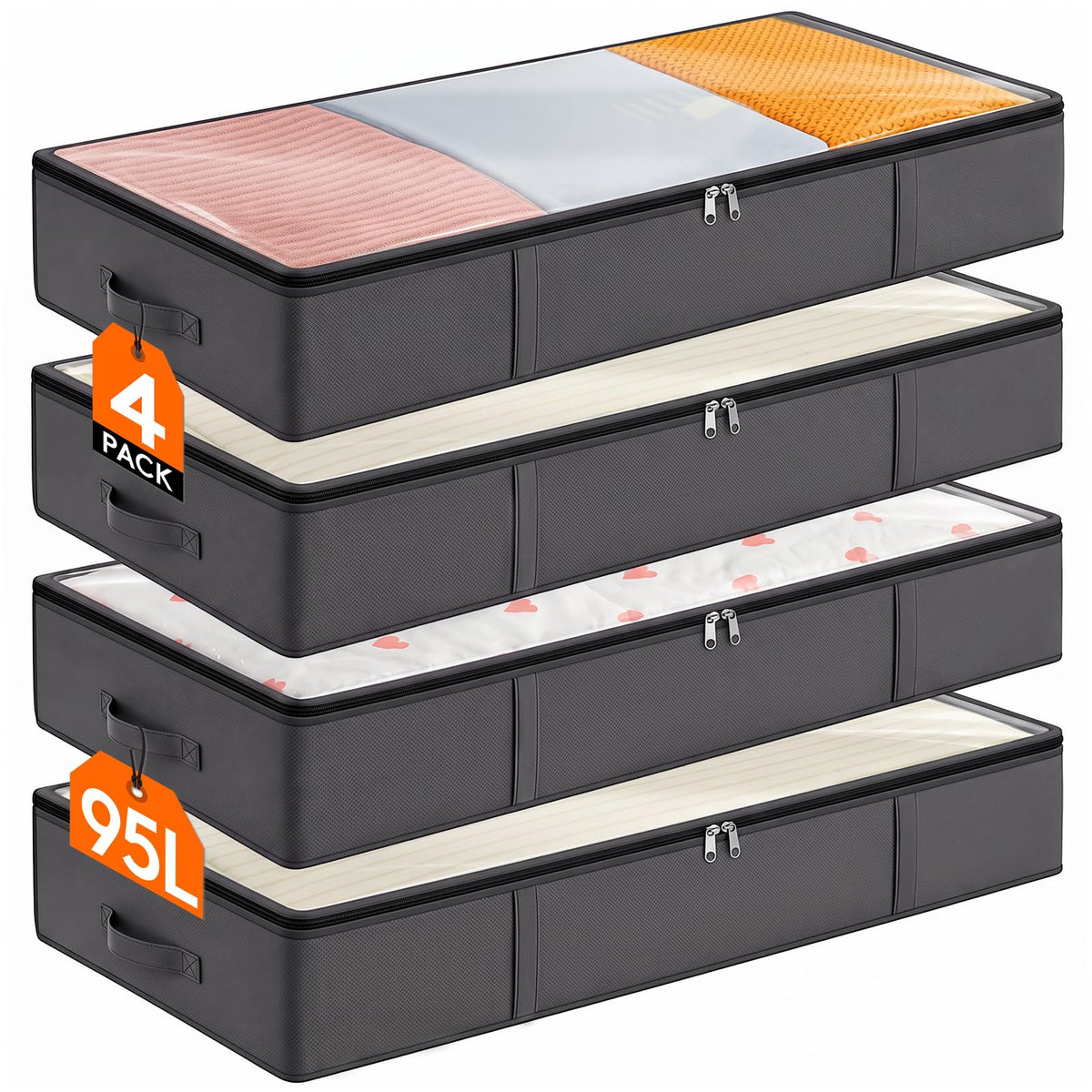 Lifewit 95L 4 Pack Under Bed Storage Container, Blanket Organizer, Gray