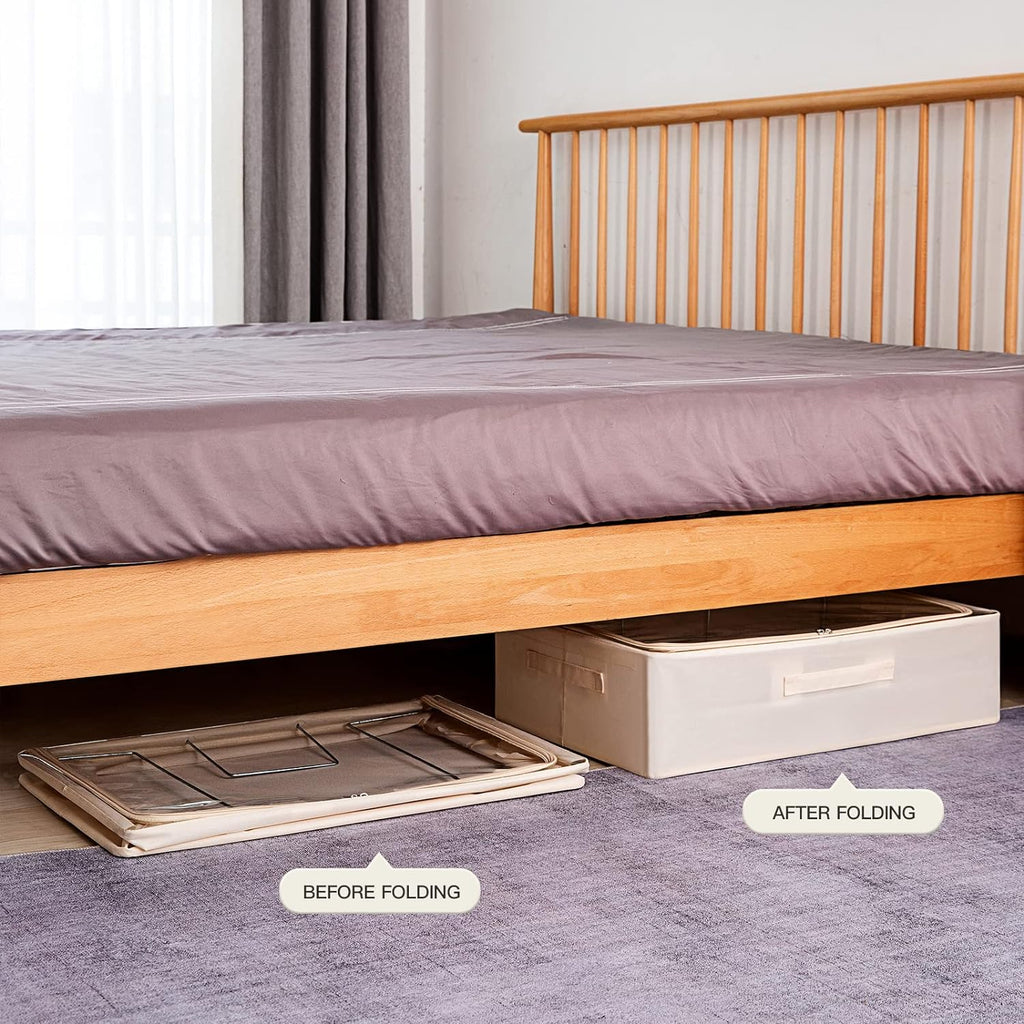 CYhom Under Bed Storage Bins Frame Storage Box Oxford Fabric Sturdy Underbed Container Foldable Stackable Large Capacity Clothes Organizer