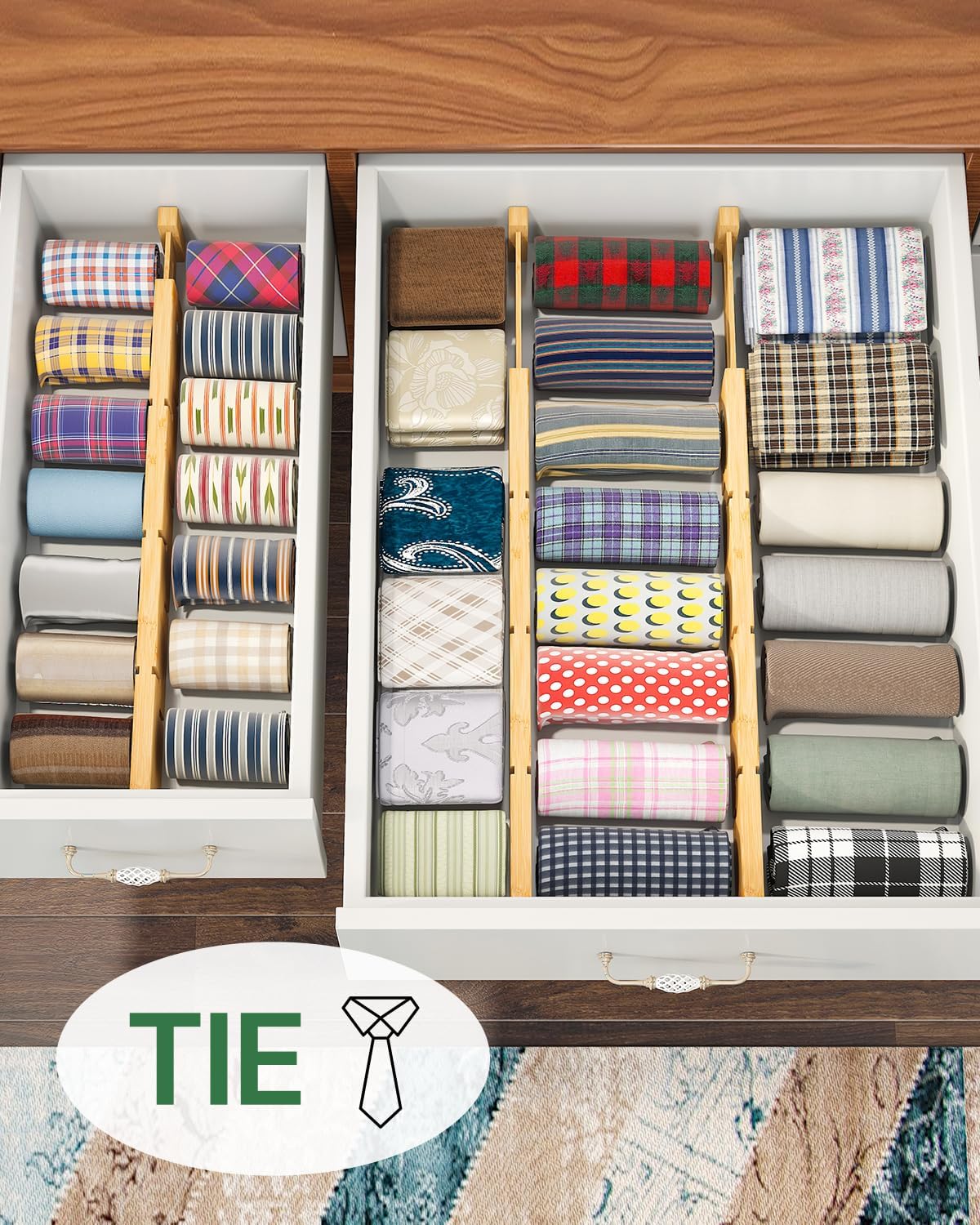 kiplant Kitchen Drawer Dividers - Adjustable Drawer Organizer for Clothes, Kitchen, Closet & Office - 8 Pack with Inserts, 18-22.6 Inches, Non-Slip Silicone Ends