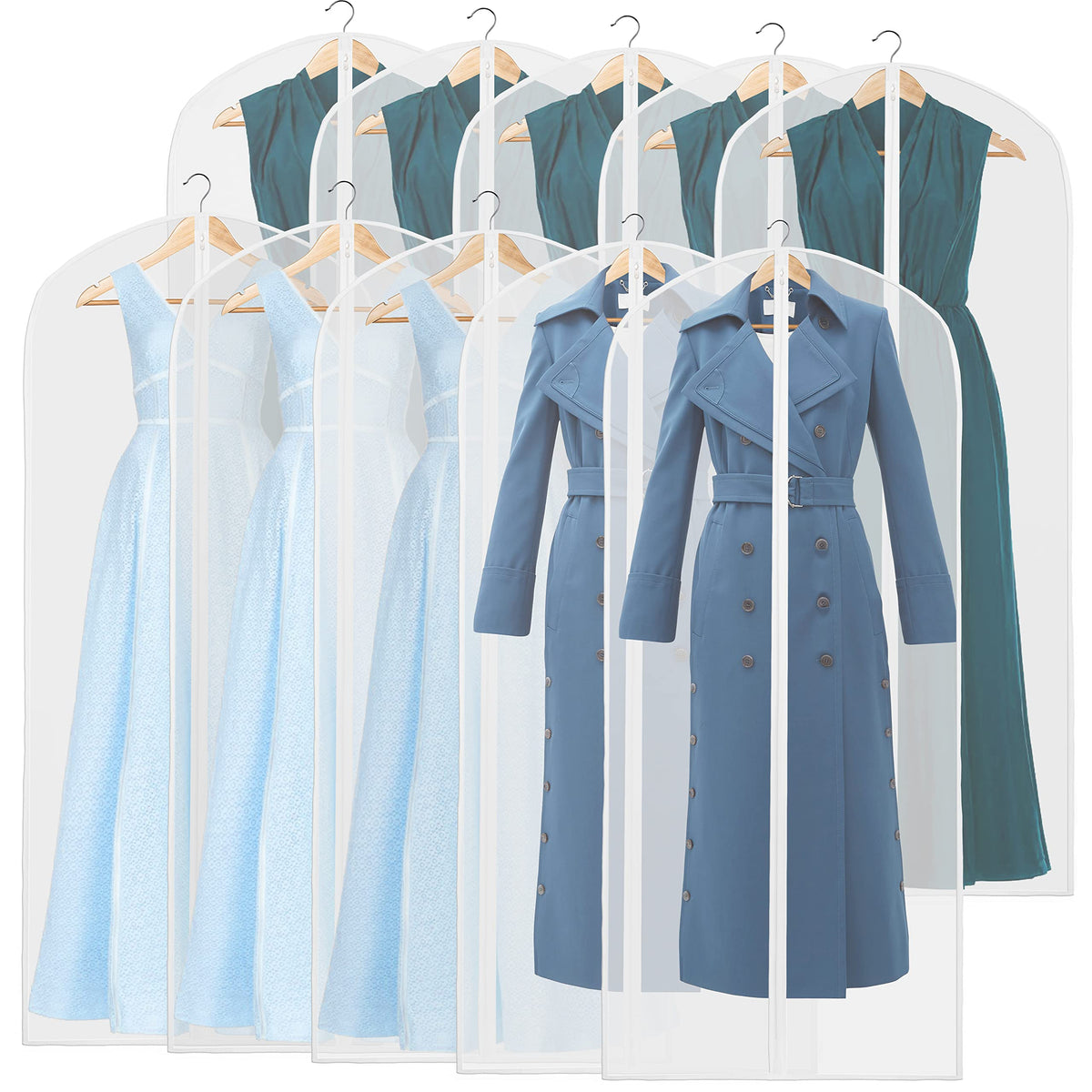 Simple Houseware 60-Inch Translucent Garment Bags with Zipper, 6 Pack