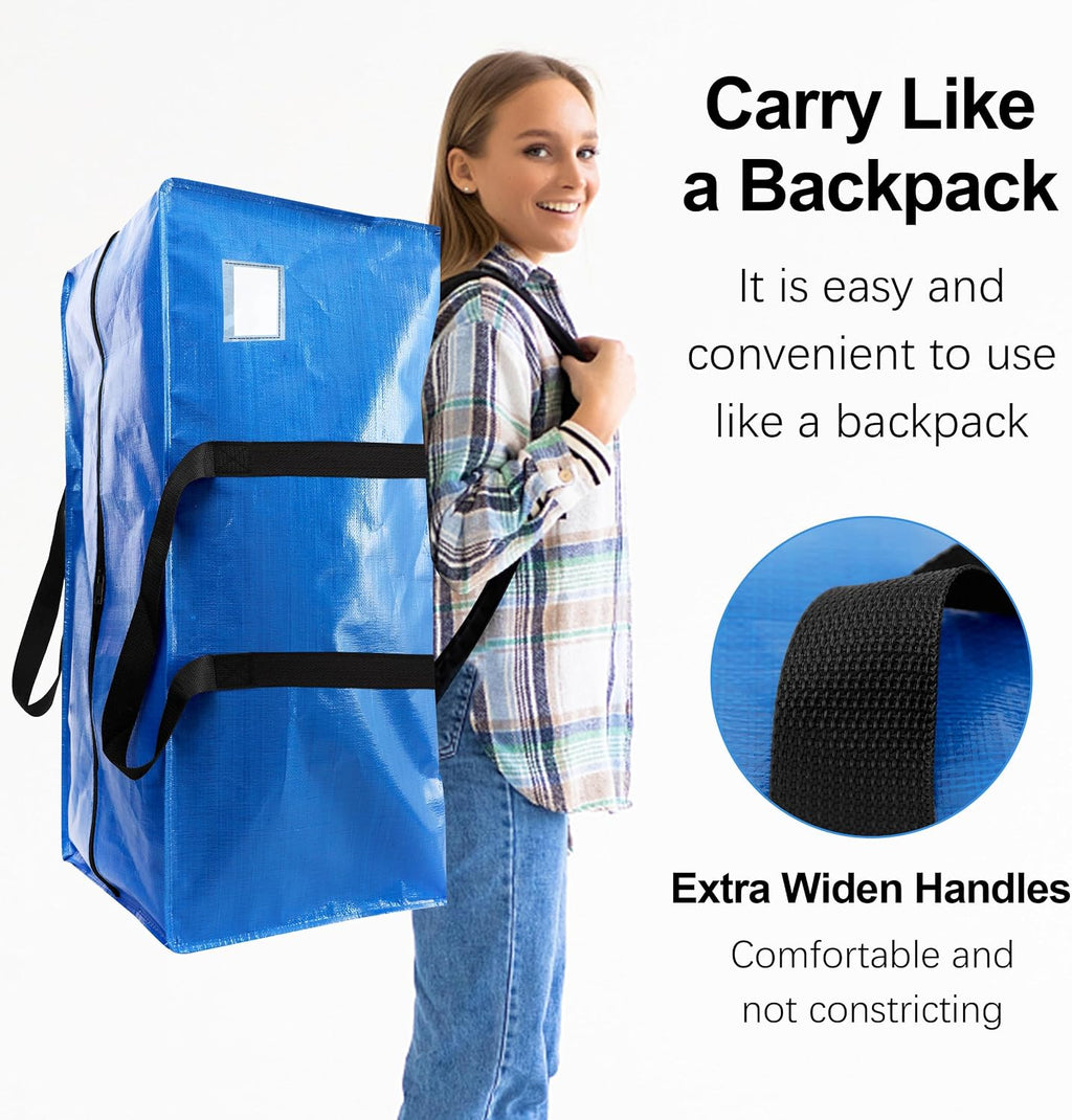 VELVETSURE Heavy Duty Extra Large Moving Bags W/Backpack Straps - Strong Handles & Zippers, Storage Totes For Space Saving, Fold Flat, Alternative to Box and Bin (Set of 6, Multicolor)