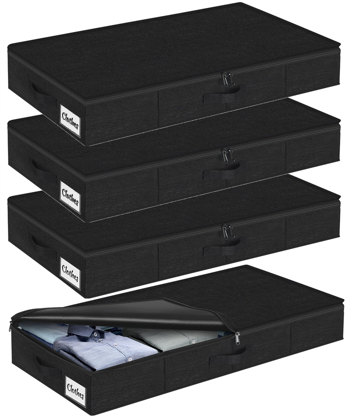 Under Bed Storage Container Bins 2 Pack, 4.5 Inch Slim Low Profile Underbed Clothes Storage Organizer for Dorm & Home, Use for Blanket and Toy Storage Box W/ Sturdy Bottom/Sides, Foldable Thick Fabric