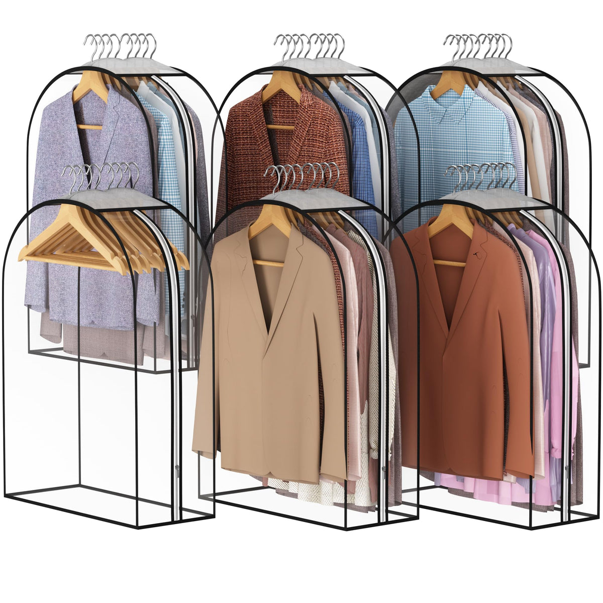 Liuoud Clear Garment Bags for Hanging Clothes 10” Gusseted, 6 Pack, 40”