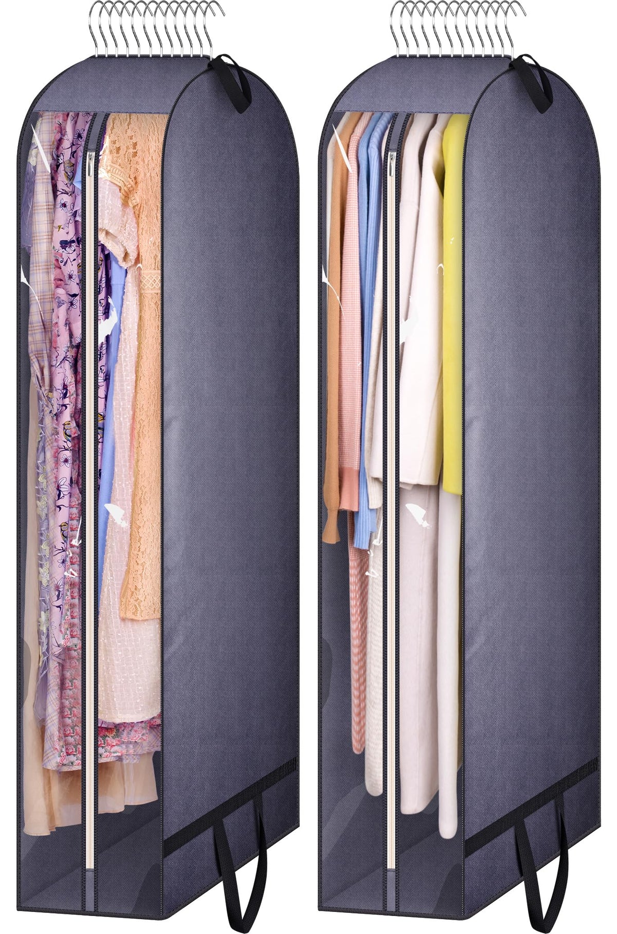 KIMBORA 10" Gusseted Clear Garment Bags for Hanging Clothes Storage, 43" Suit Bags for Closet Storage with Handles, Garment Covers for Coats, Jackets, Sweaters (2 Packs, Grey)