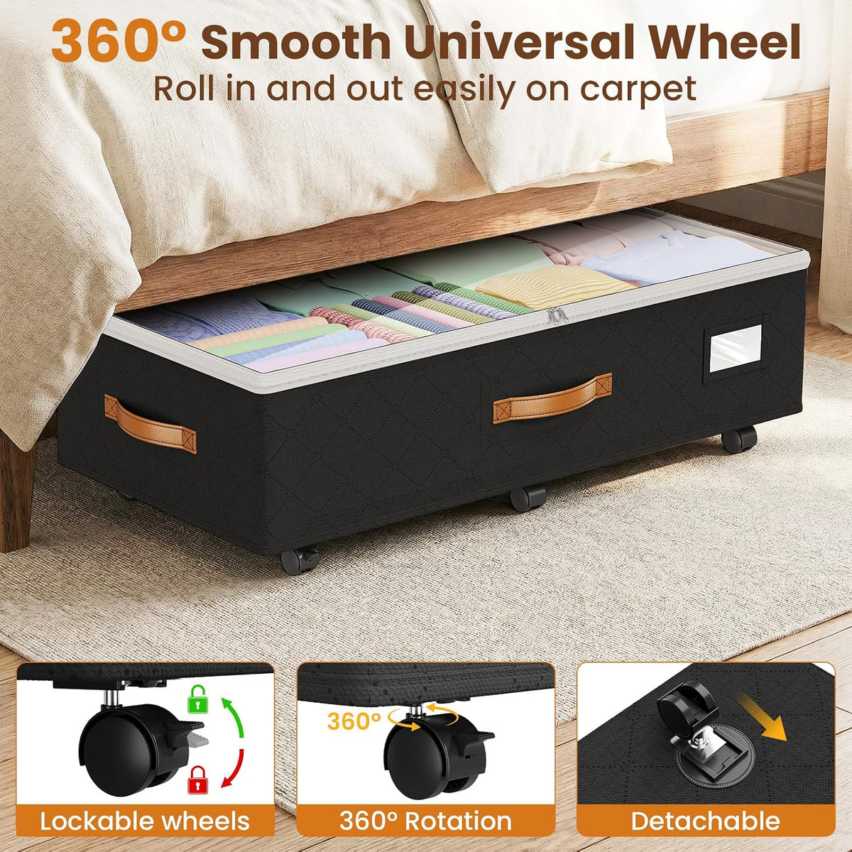 Budding Joy 80L 2 Pack Adjustable Under Bed Storage with Wheels