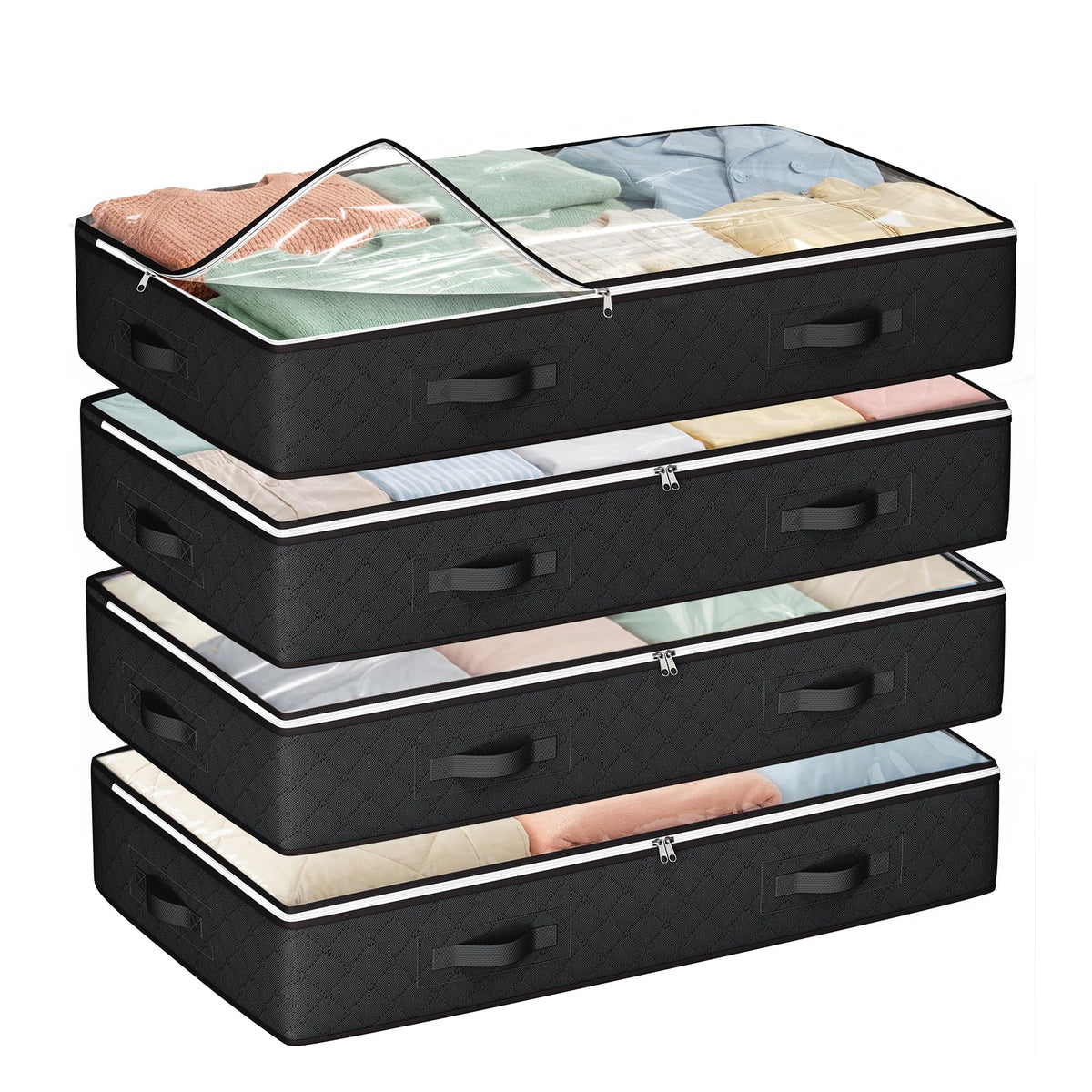 Budding Joy 95L Under Bed Storage Containers, 6 Pack Storage Bins, Grey