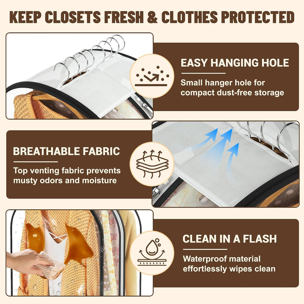Garment Bags for Hanging Clothes 40” Long, Ultra Clear Suit Bags for Closet Storage, Moving Organization, Travel Covers with 10" Gussets for Coat, Dress, Shirt and Sweater - 2 PCS