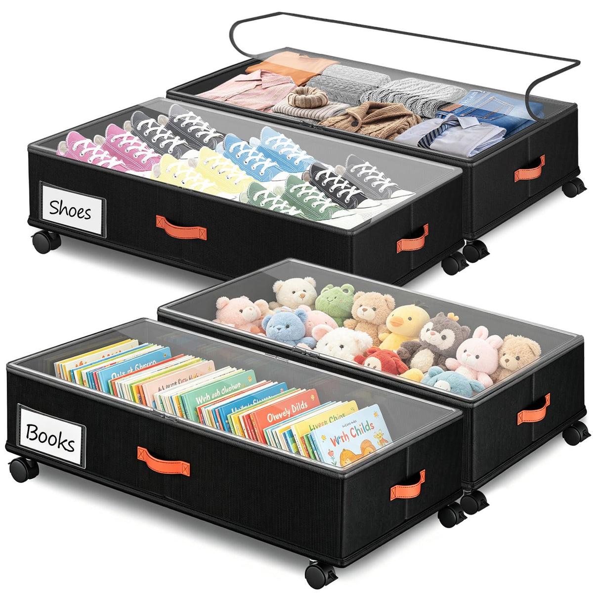 66L 2-Pack ,Under Bed Storage with Wheels , 30" L x 16" W x 7.5" H