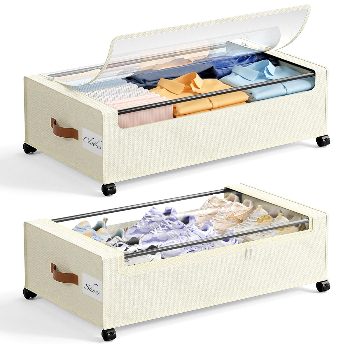 Yecaye Under Bed Storage with Wheels, 2Pack Under Bed Storage Containers, Underbed Shoe Storage Organizer, Rolling Under Bed Metal Drawers for Clothes, Blankets(30.71 x 16.93 x 6.69 in)