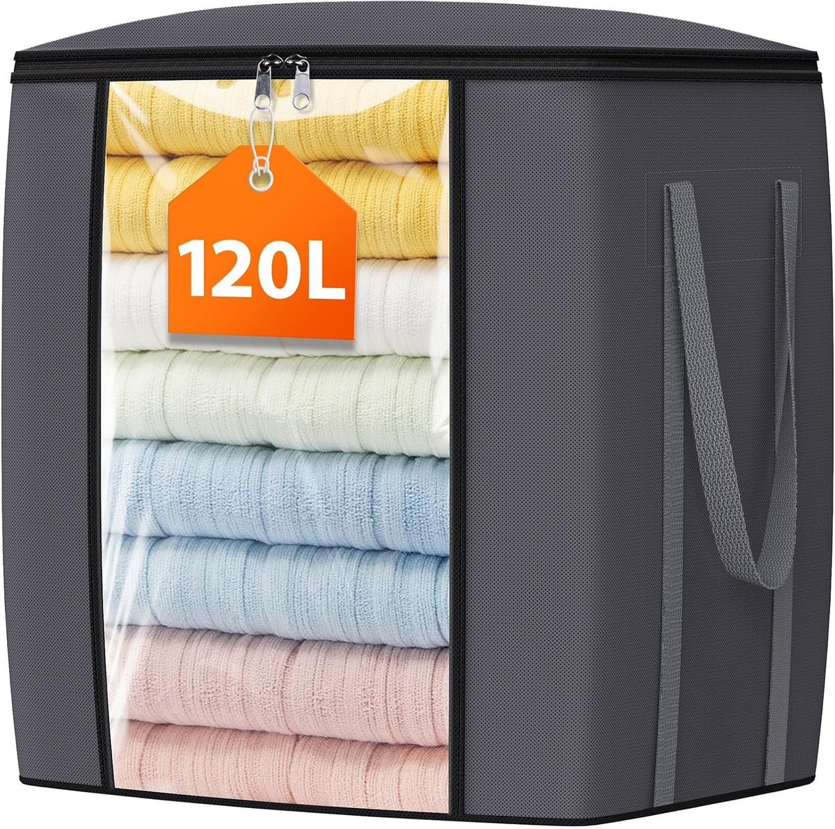 TasticTotes 120L Extra Large Blanket Clothes Storage Bags, Gray, 1 Pack
