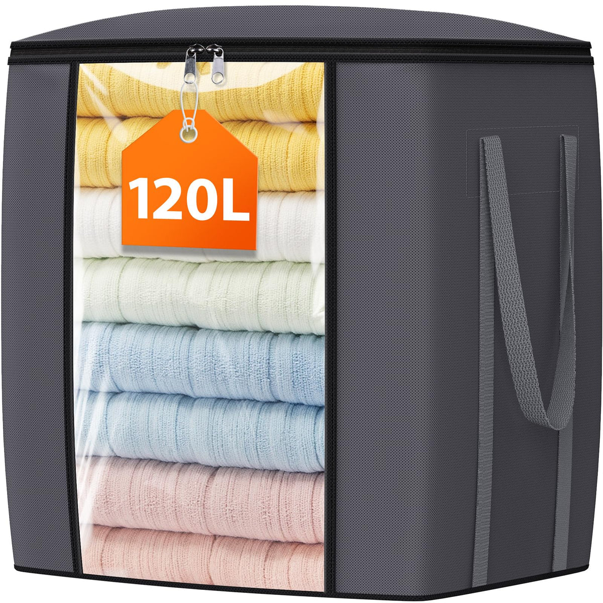 TasticTotes 120L Extra Large Blanket Clothes Storage Bags, Gray, 1 Pack