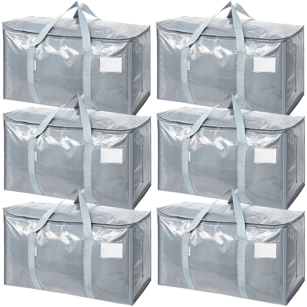 TICONN 6 Pack Extra Large Moving Bags Heavy Duty with Zippers & Carrying Handles, Durable Storage Bags Moving Boxes for Closet Organizers and Storage (6 Pack, Blue)