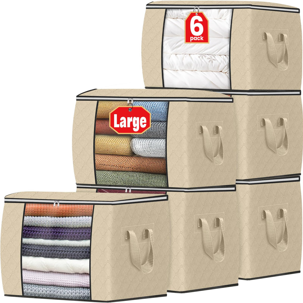 Fab totes 6 Pack Storage Bags for Clothes Blanket Storage Bins with Lids
