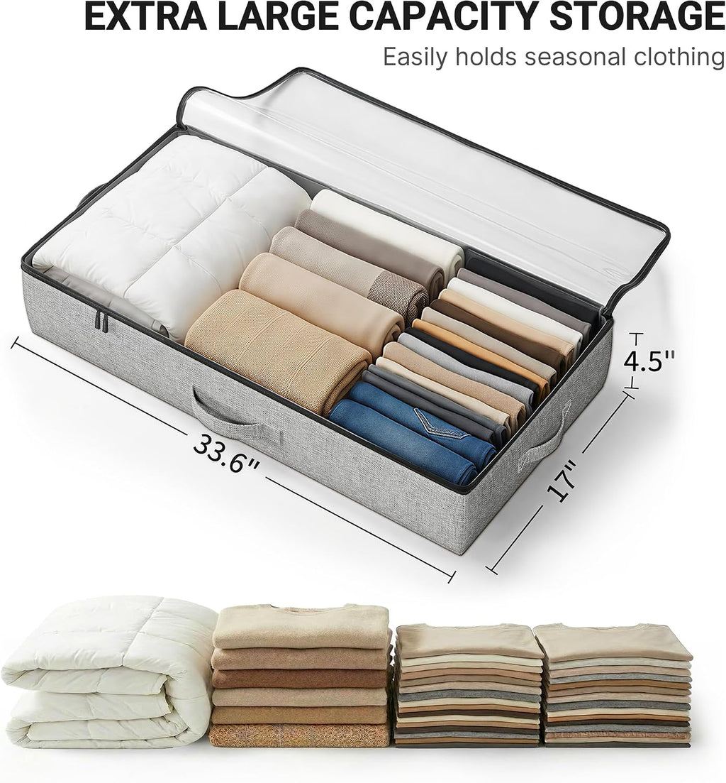 2-Pack Under Bed Storage Containers, 4.5 Inches Tall Clothes Storage, Grey