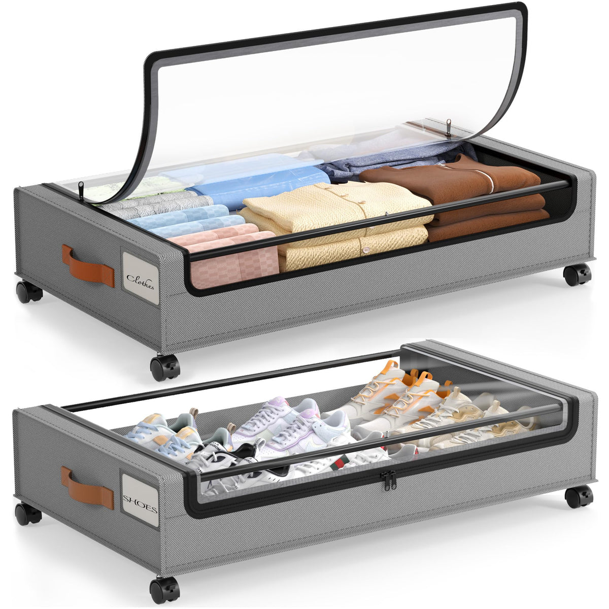 LAMU Under Bed Storage with Wheels, 2Pack Underbed Storage Containers,Black