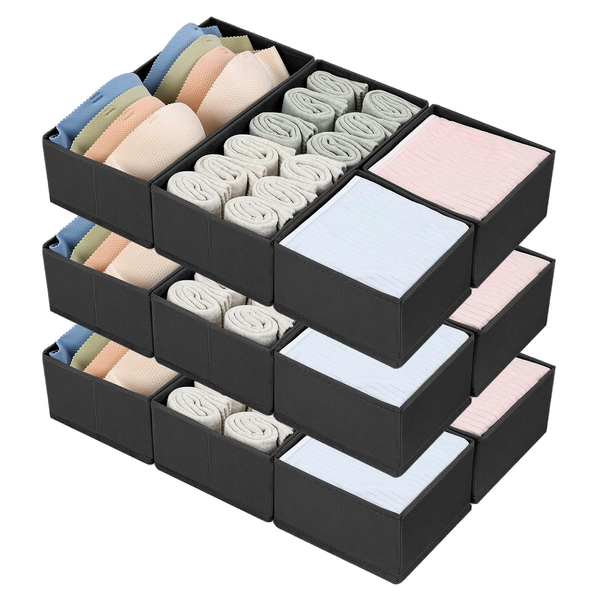 DIMJ Drawer Organizers Clothes, Dresser Organizer Bins for Baby Clothes,Underwear and Sock, Fabric Closet Organization and Storage Boxs, Drawer Dividers for Nursery, Clothing, Tie - 4 Pack, Beige