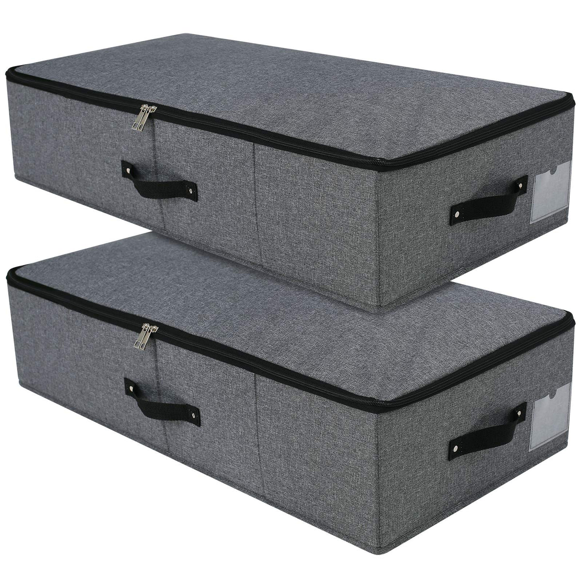 Under Bed Storage Bins with Lids, Closet Organizers, Foldable Under-bed Storage Baskets for Sheets, Clothes, Quilts, Sweaters, Wrapping Paper, 29x15x7inch, Black Gray, 2PCS