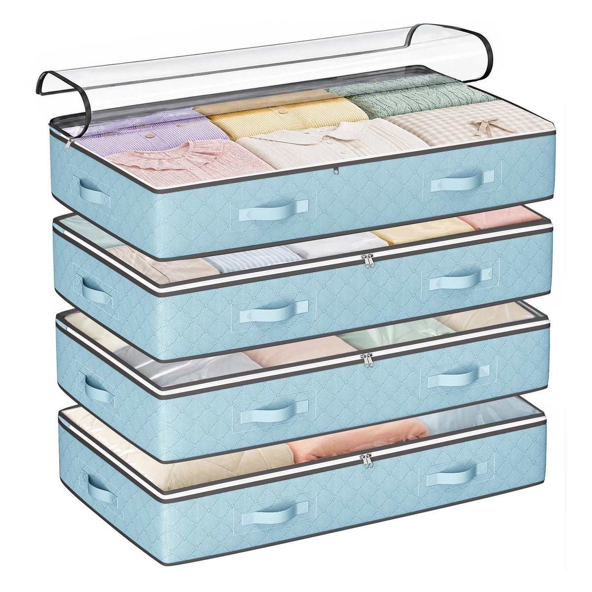 Budding Joy 95L Under Bed Storage Containers, 6 Pack Storage Bins, Grey