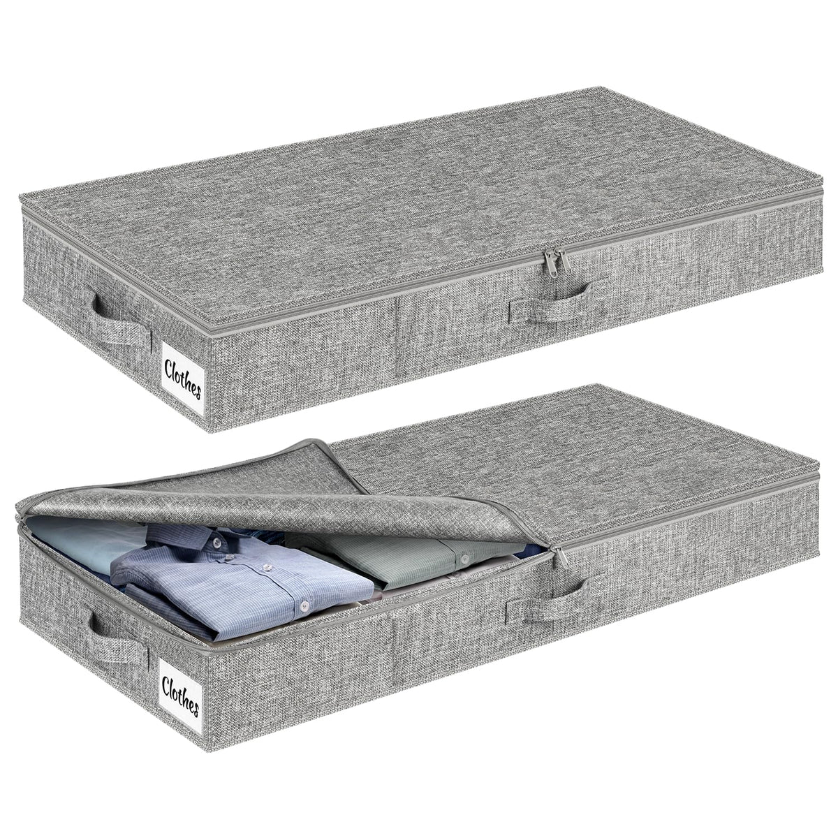 Under Bed Storage Container Bins 2 Pack, 4.5 Inch Slim Low Profile Underbed Clothes Storage Organizer for Dorm & Home, Use for Blanket and Toy Storage Box W/ Sturdy Bottom/Sides, Foldable Thick Fabric