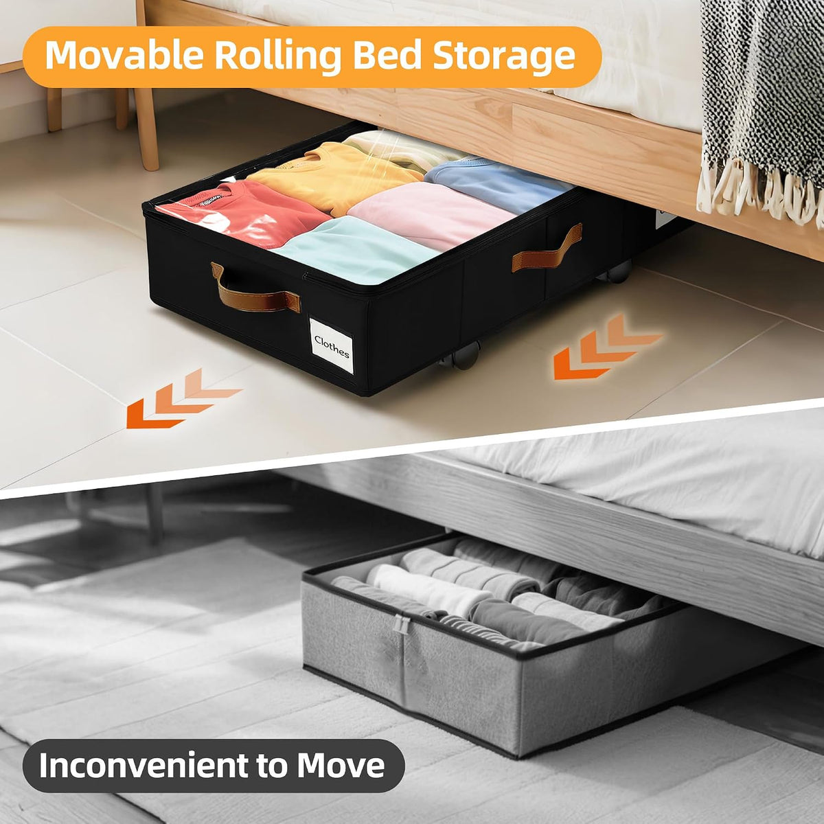 Under Bed Storage with Wheels, Dorm Room Organizer for Clothes Shoes Toys