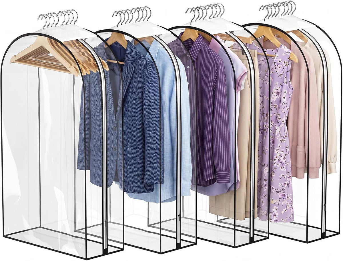4 Pack Clear Garment Bags, 40" With 10" Gusset, Side Zipper