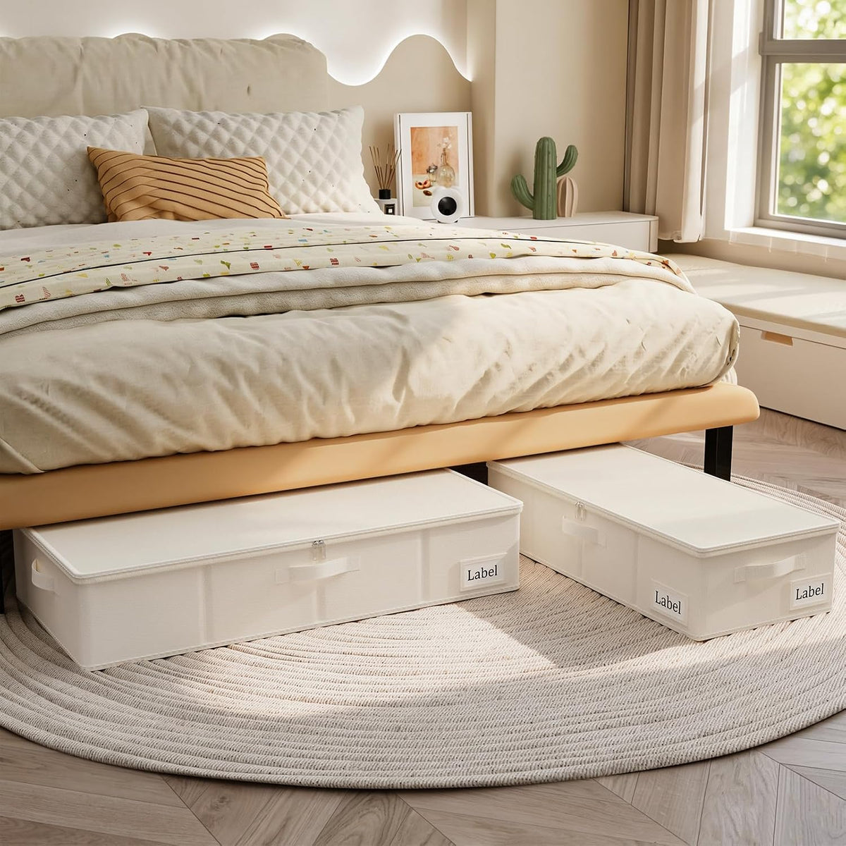 Yawinhe 27L UnderBed Storage Containers,2 Pack Closet Organizers,Beige