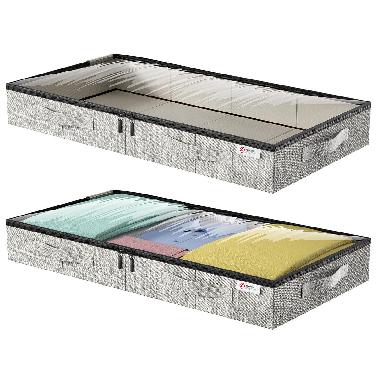 4.5 Inches Under Bed Storage Containers with Sturdy Sidewalls/Bottom and Reinforced Handles，Low Profile Underbed Storage for Clothes,Shoes,Pillows and Blankets with Zips and Clear Windows,4 Pack