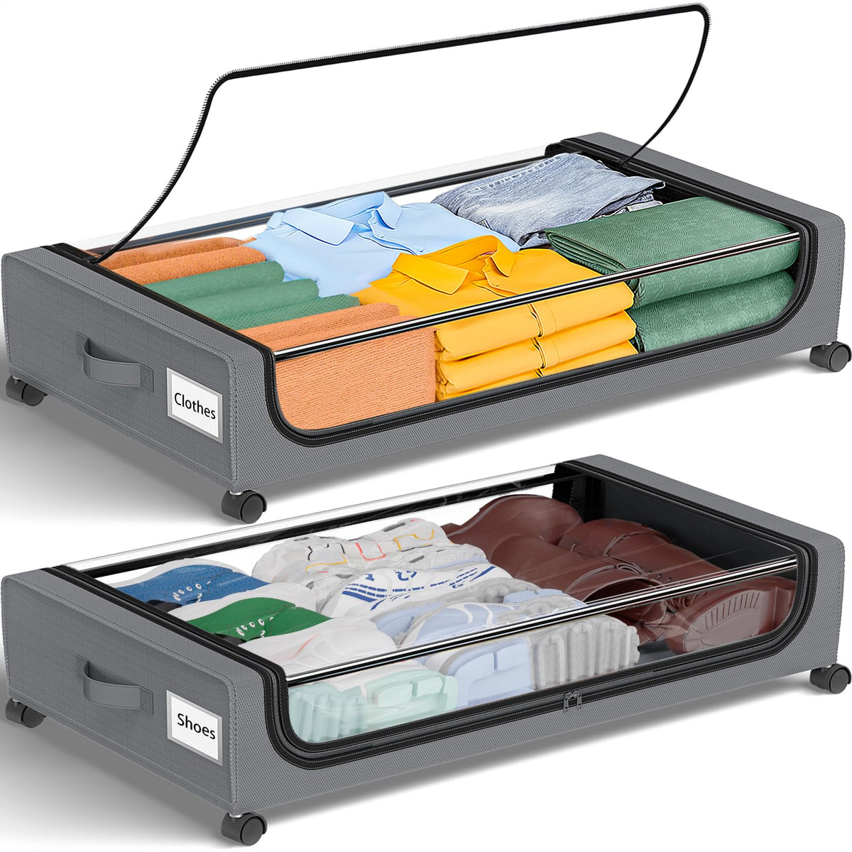 GoMaihe Under Bed Storage with Wheels 48L Grey 2-Pack