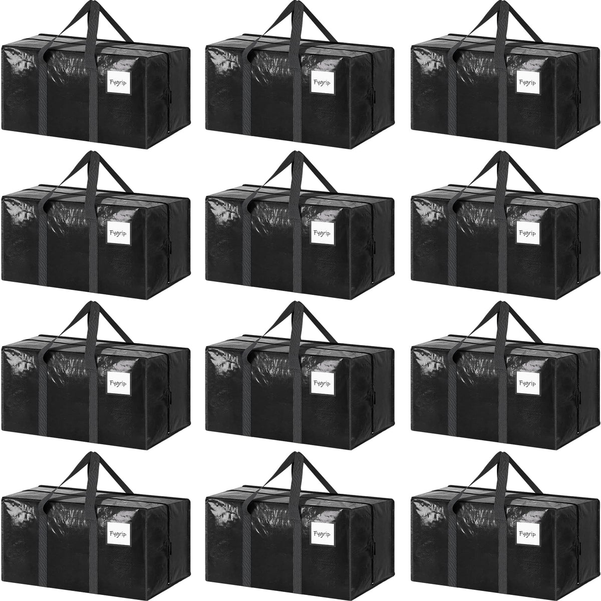 6 Pack Extra Heavy Duty Large Moving Bags with Strong Zipper, Black