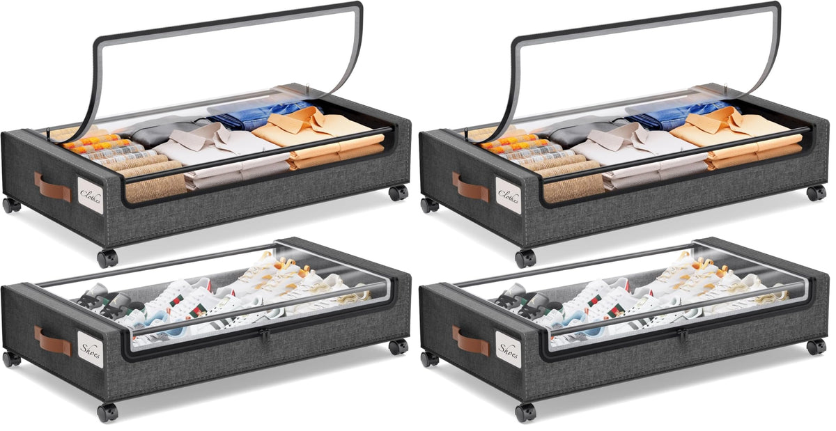 Yecaye Under Bed Storage with Wheels, 2Pack Under Bed Storage Containers, Underbed Shoe Storage Organizer, Rolling Under Bed Metal Drawers for Clothes, Blankets(30.71 x 16.93 x 6.69 in)