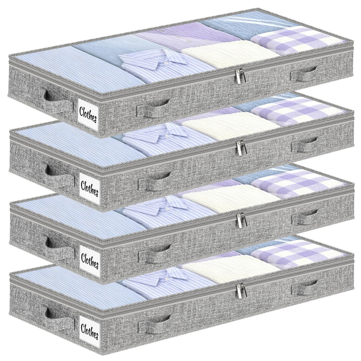 Under Bed Storage Container Bins 2 Pack, 4.5 Inch Slim Low Profile Underbed Clothes Storage Organizer for Dorm & Home, Use for Blanket and Toy Storage Box W/ Sturdy Bottom/Sides, Foldable Thick Fabric