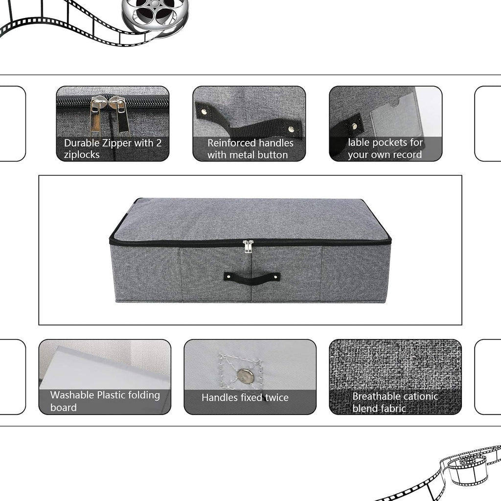Under Bed Storage Bins with Lids, Closet Organizers, Foldable Under-bed Storage Baskets for Sheets, Clothes, Quilts, Sweaters, Wrapping Paper, 29x15x7inch, Black Gray, 2PCS