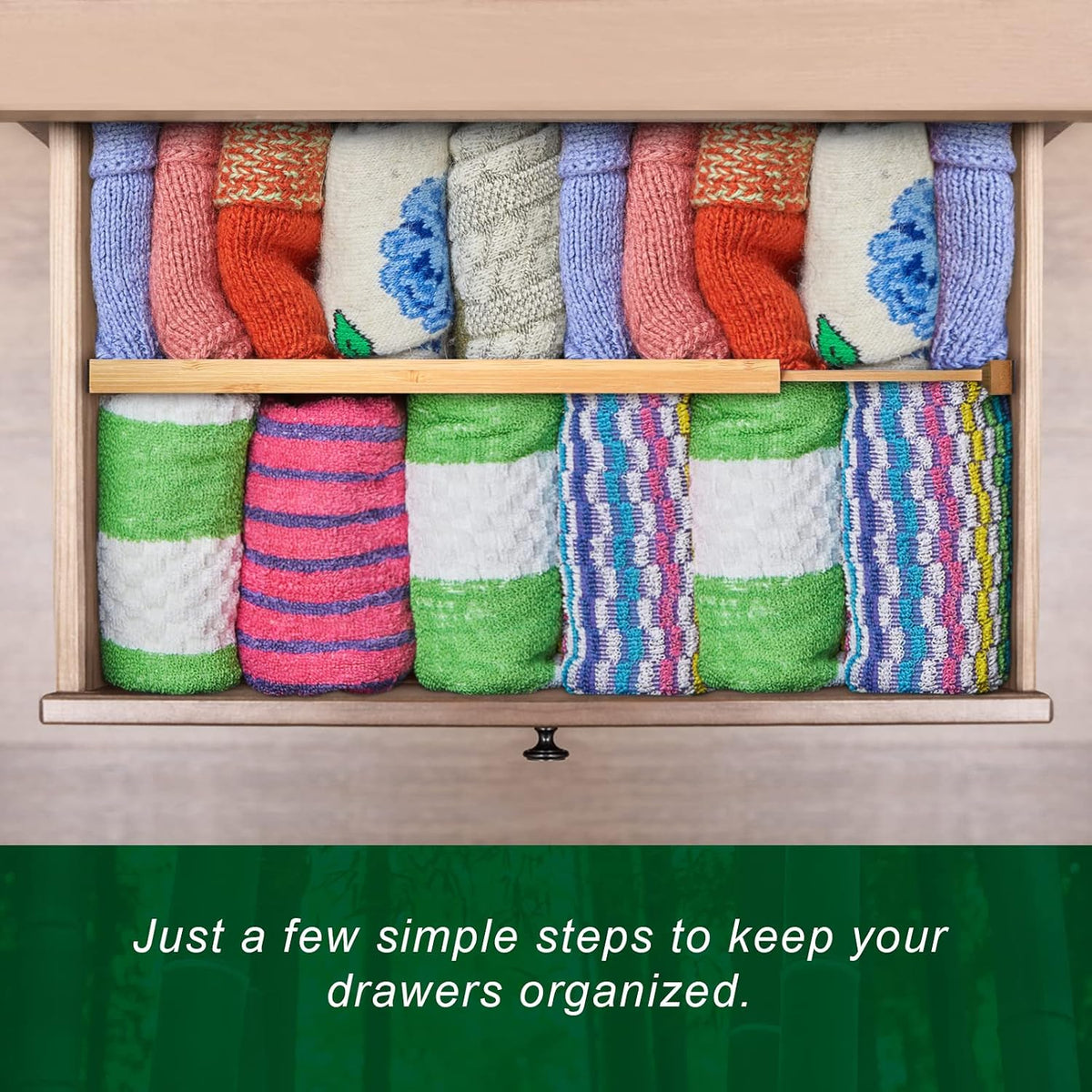 4 Pack Bamboo Drawer Dividers 2.6" High, Adjustable from 12 Inch to 17 Inch