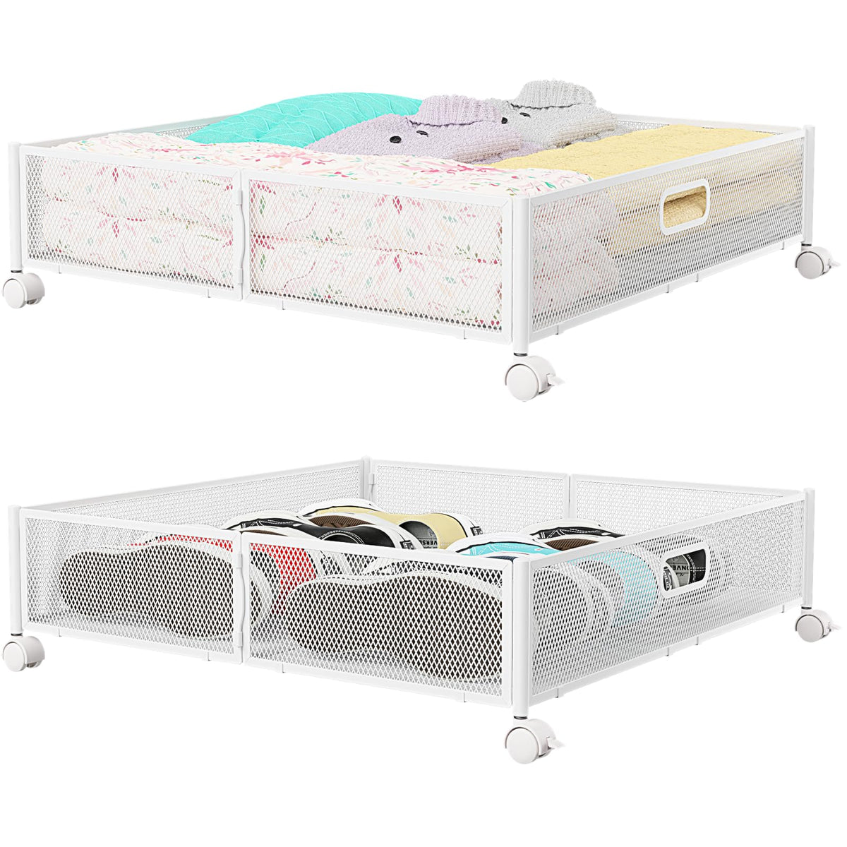 PHINOX Under Bed Storage Container with wheels,Patterned,Metal,2 Pack,Black