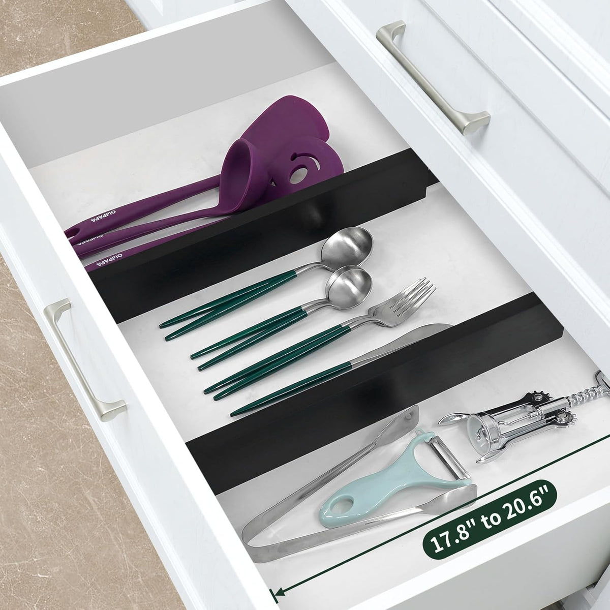 Utoplike Bamboo Kitchen Drawer Divider, Black Utensil Drawers Organizer