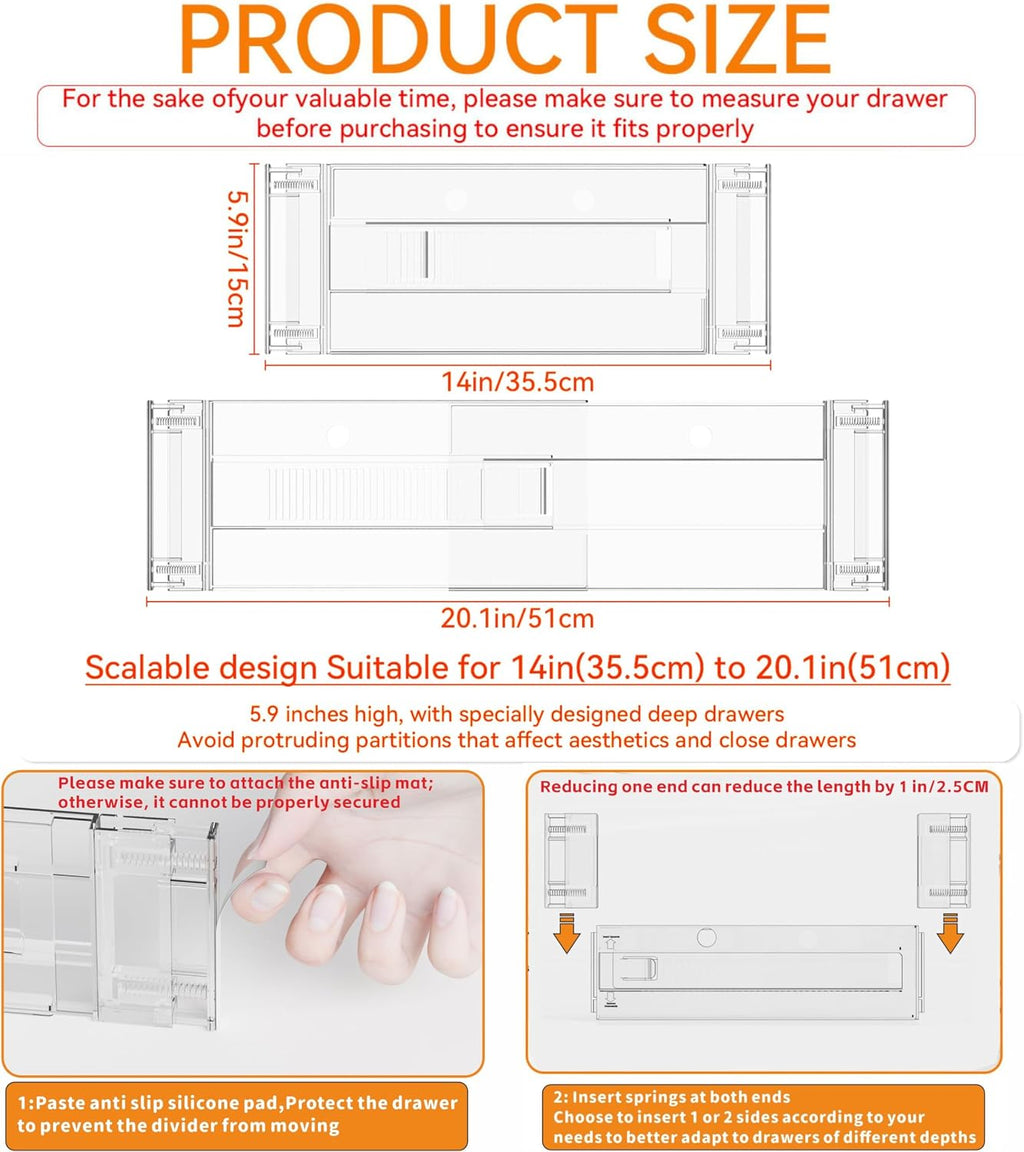 Yieach 12 Pack Clear Acrylic Drawer Divider 6 Inch High,Expandable from 14-20'',Adjustable Dresser Drawer Dividers for Baby Clothing,Underwear and Sock,Separators,Deep Drawer Separators for Kitchen