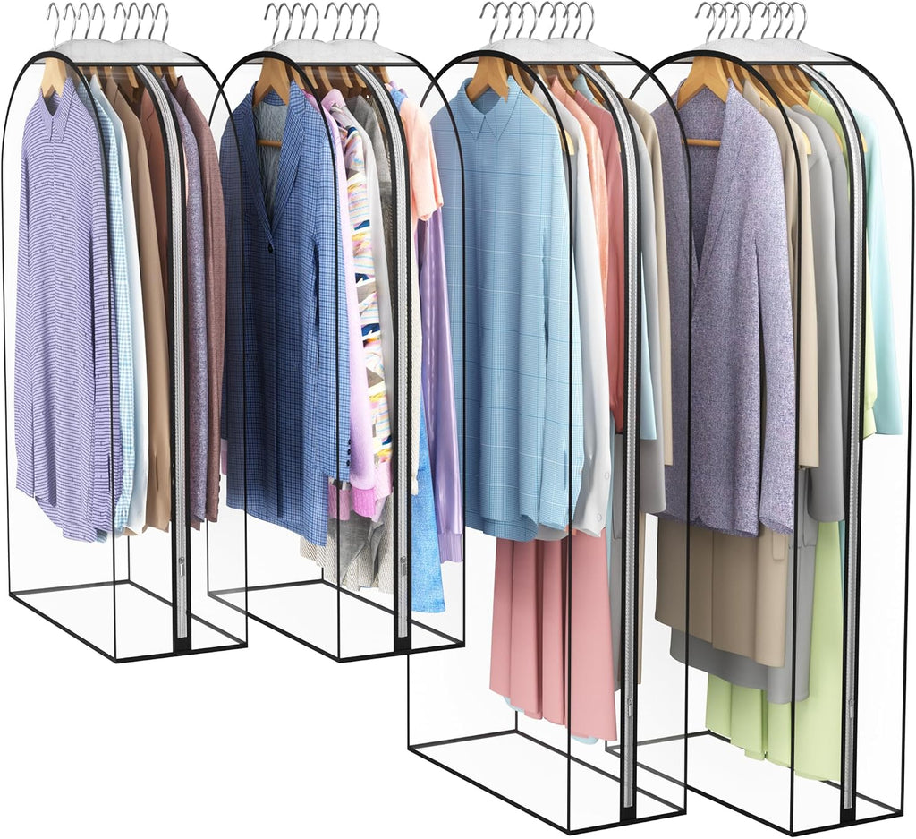 Liuoud Clear Garment Bags for Hanging Clothes 10” Gusseted, 4 Pack, 40”&50”