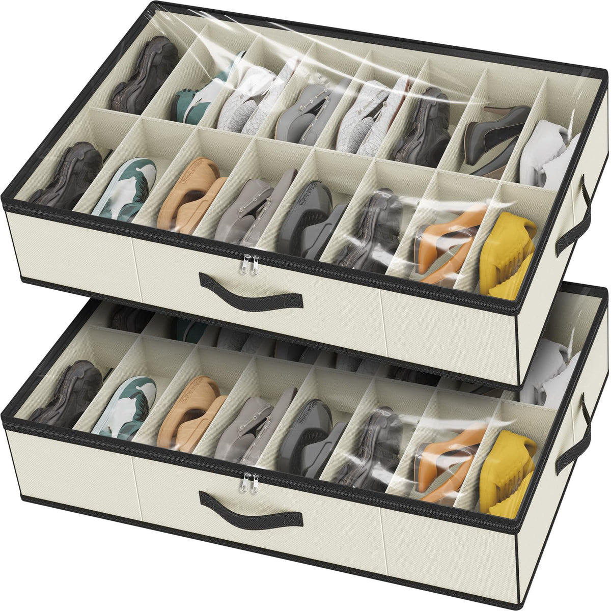 homyfort 32 Pairs Shoe Organizer Under Bed, Underbed Shoe Storage Boxes Bins, Organizador De Zapatos, Extra Large Zapateras Organizer, Grey, Set of 2