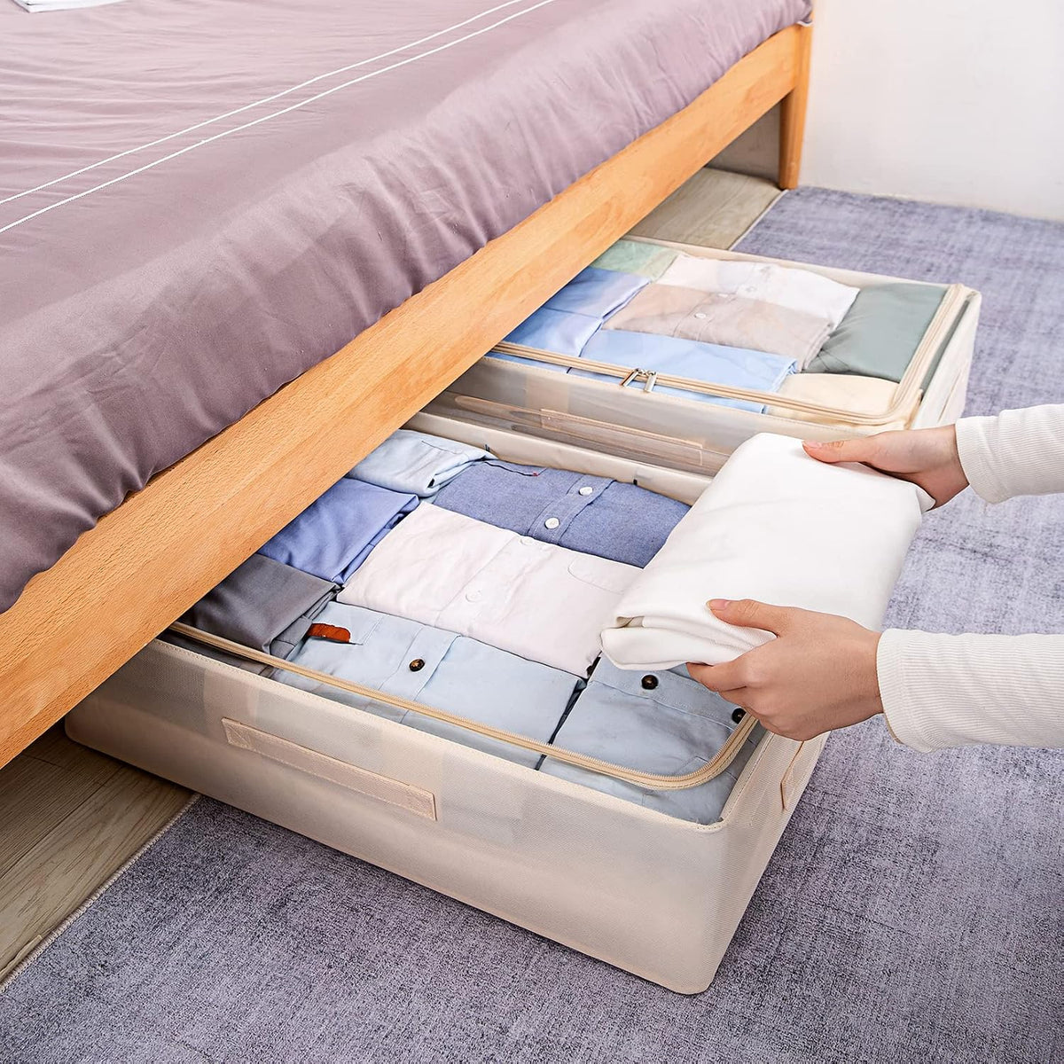 CYhom Under Bed Storage Bins Frame Storage Box Oxford Fabric Sturdy Underbed Container Foldable Stackable Large Capacity Clothes Organizer