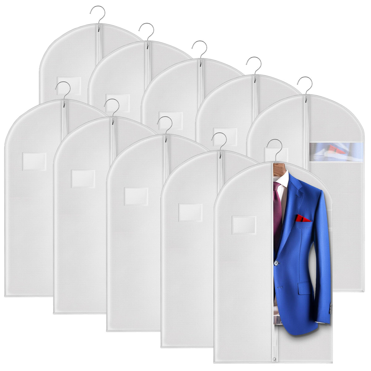 Hleelomi 5 Pack 40-inch Suit Bag Garment Bag for Travel and Storage, Garment Bags for Hanging Clothes with Zipper and Visible Transparent Window, Black