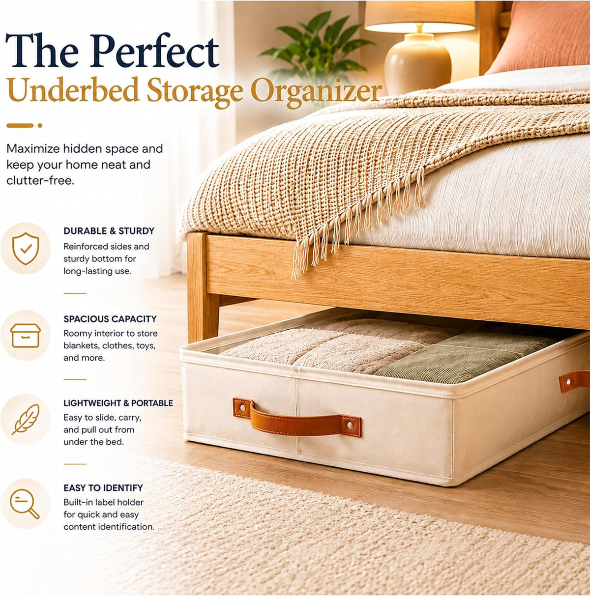 HOMELUX THEORY Under Bed Storage, Low Profile 2pc with Lid, Ivory