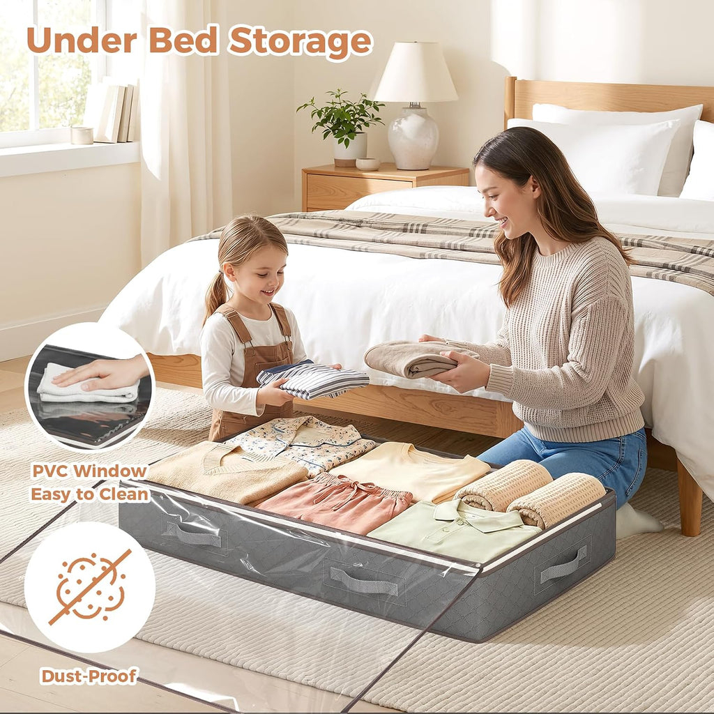 Budding Joy 95L Under Bed Storage Containers, 6 Pack Storage Bins, Grey