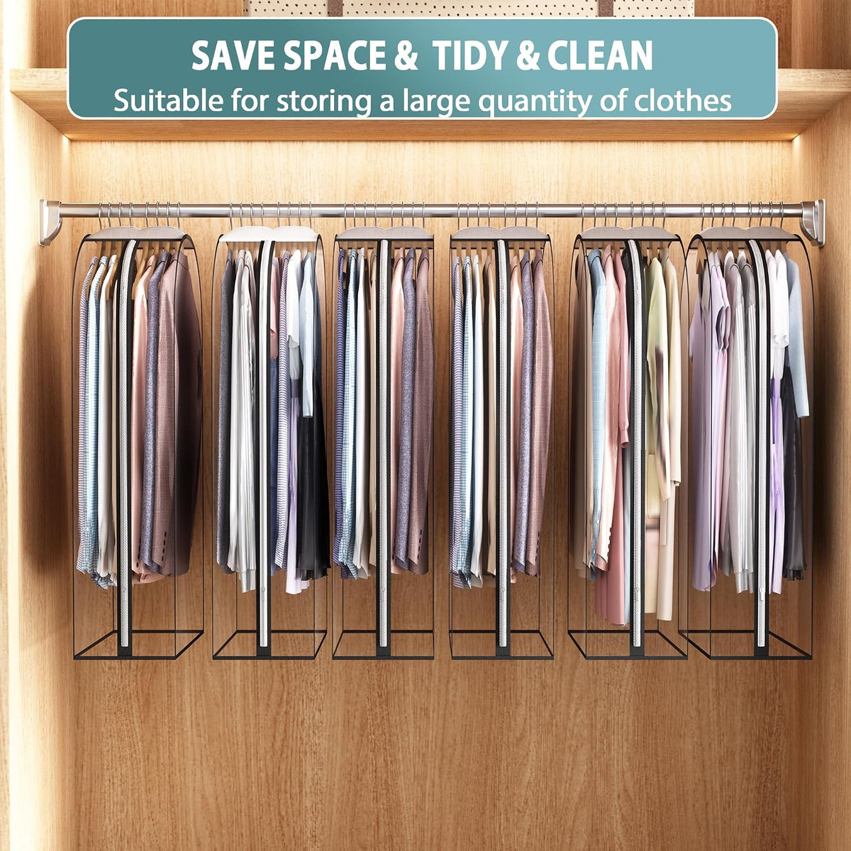 Liuoud Clear Garment Bags for Hanging Clothes 10” Gusseted, 6 Pack, 40”