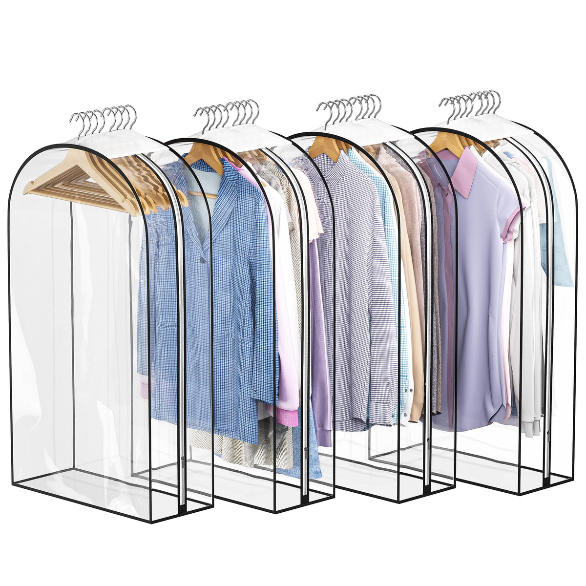 Liuoud Clear Garment Bags for Hanging Clothes 10” Gusseted, 4 Pack, 40”&50”