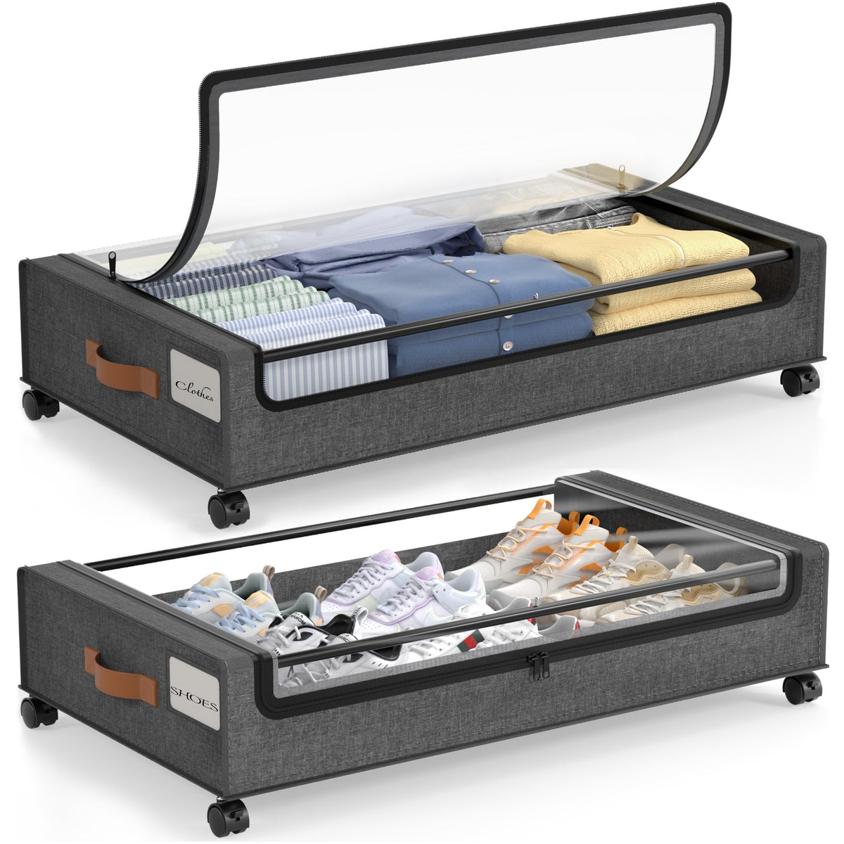 LAMU Under Bed Storage with Wheels, 2Pack Underbed Storage Containers,Black