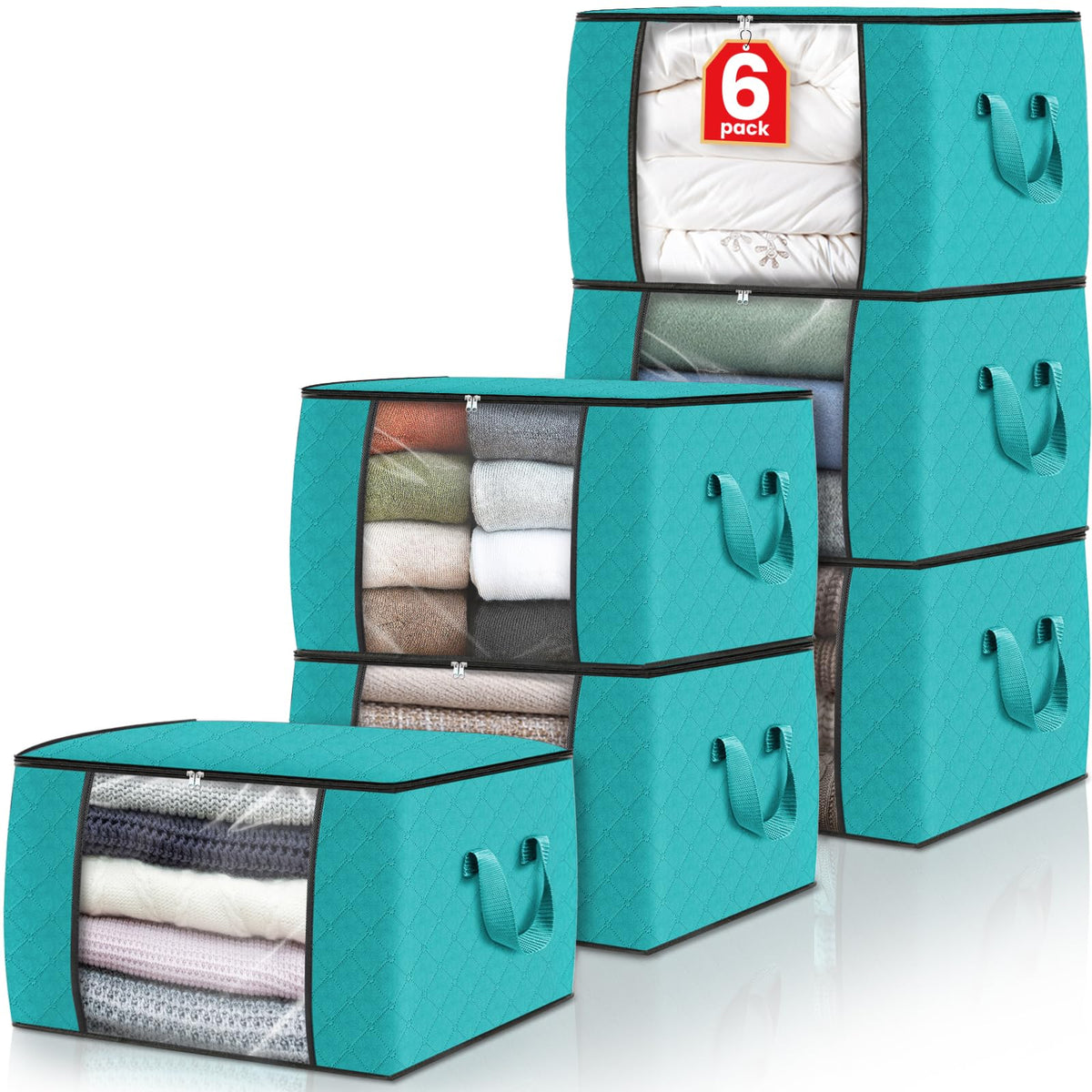 Fab totes 6 Pack Storage Bags for Clothes Blanket Storage Bins with Lids