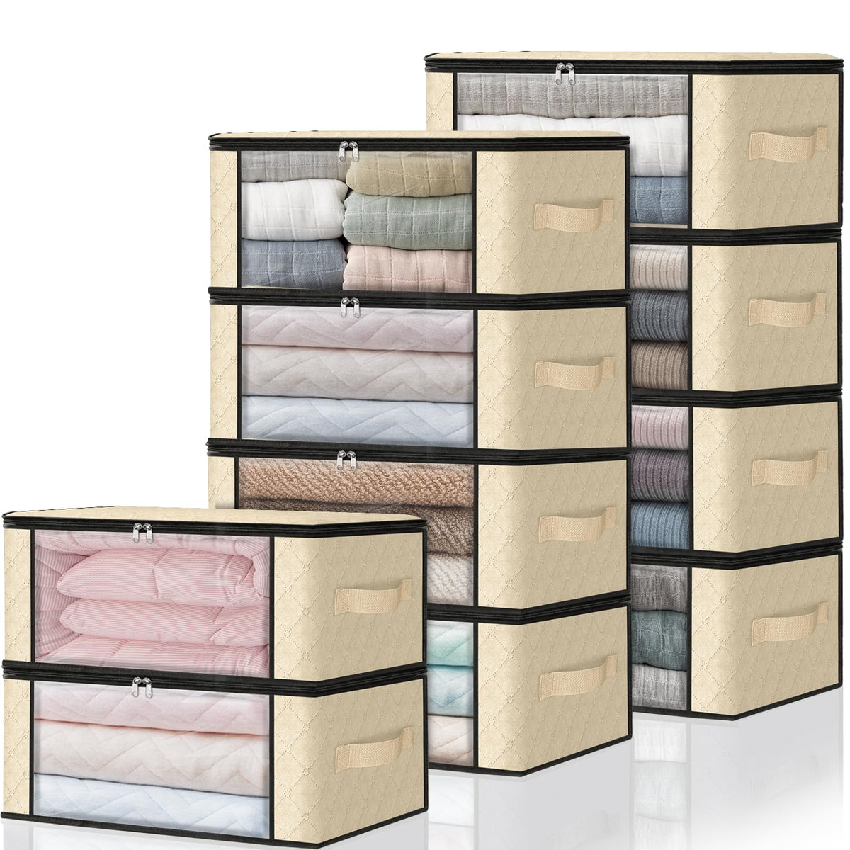 HomeHacks 3-Pack Clothes Organizer Storage Bags, 35L Storage Bins, Gray