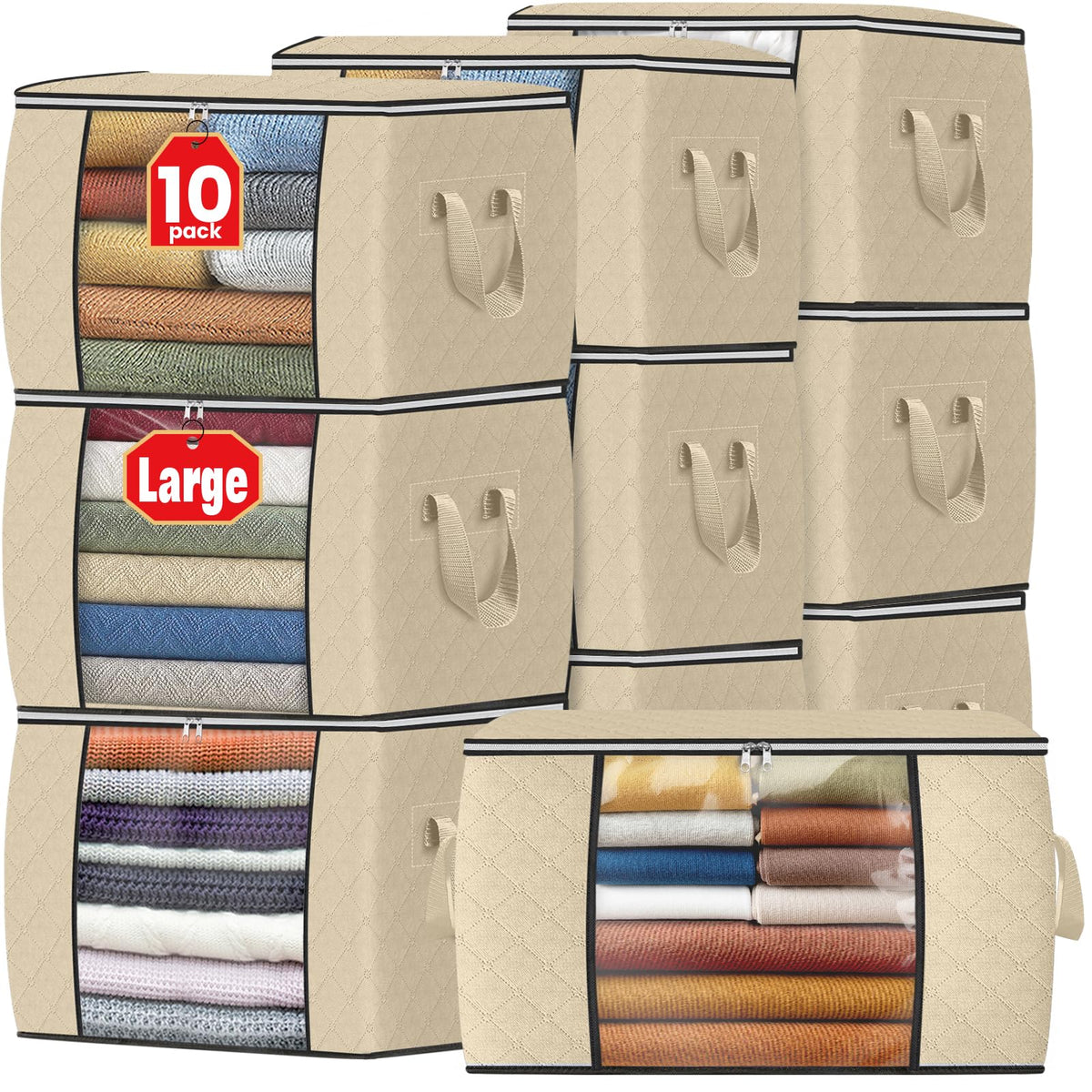 Fab totes 6 Pack Storage Bags for Clothes Blanket Storage Bins with Lids